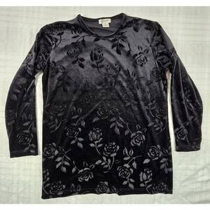 Y2K Womens Black Burnout Velvet Long Sleeve Top Blouse Dark Romantic Witchy L